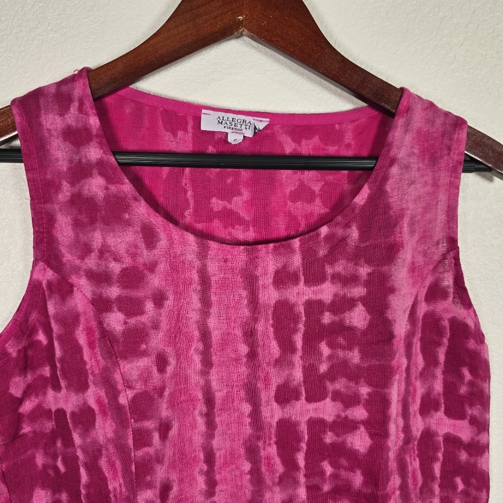 Allegra Masetti Firenze Dress Size Small Linen Tank Pink Mineral Wash Ruffle Hem - Picture 3 of 8